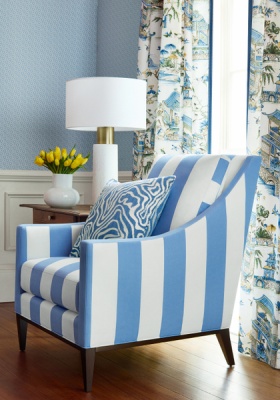 Thibaut Bergamo Stripe Fabric in Cloud